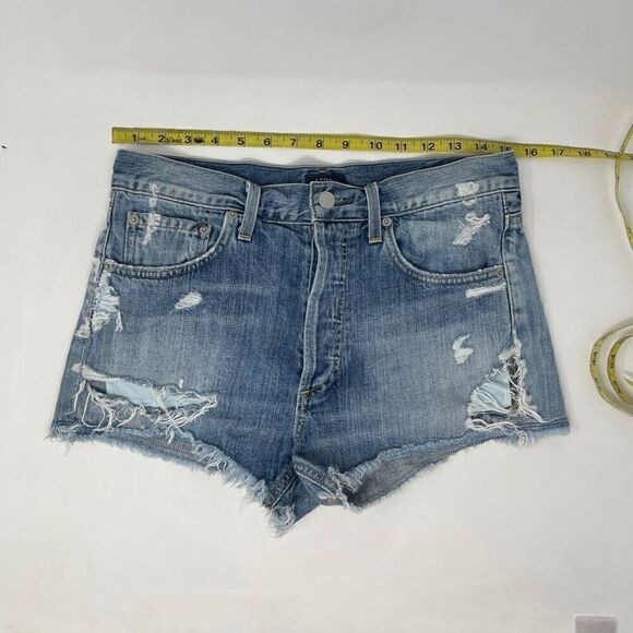 Agolde Blue Light Wash Distressed Denim Cut Off Jean Shorts Size 24 - Picture 1 of 6